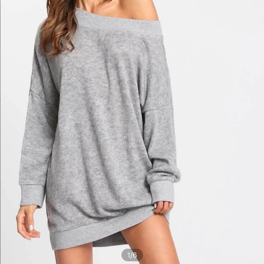 Off Shoulder Marled Knit Sweater Dress